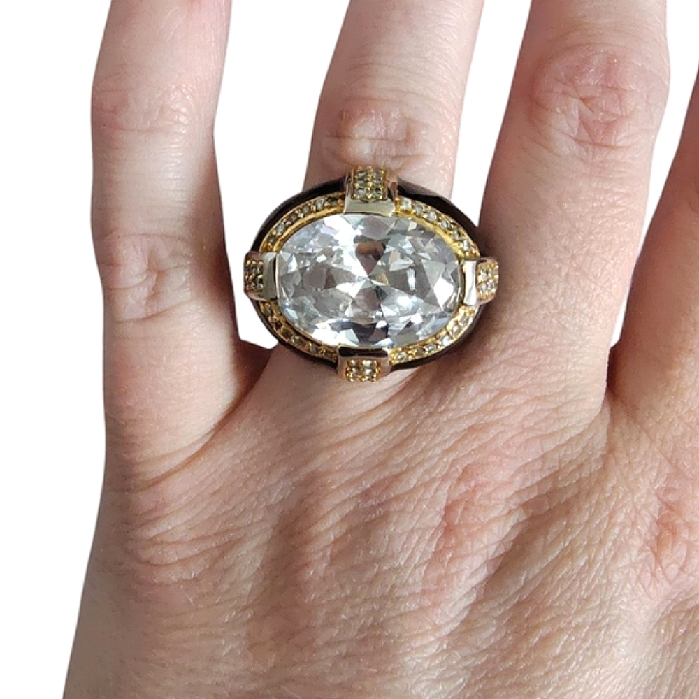 Elegant Gold and Silver Statement Ring Size 6